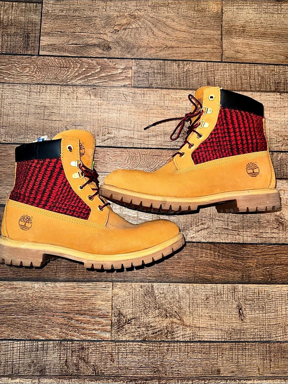 Timberland 6-Inch Premium Waterproof Boot Wheat Plaid Red Yellow & Red Lace-Up